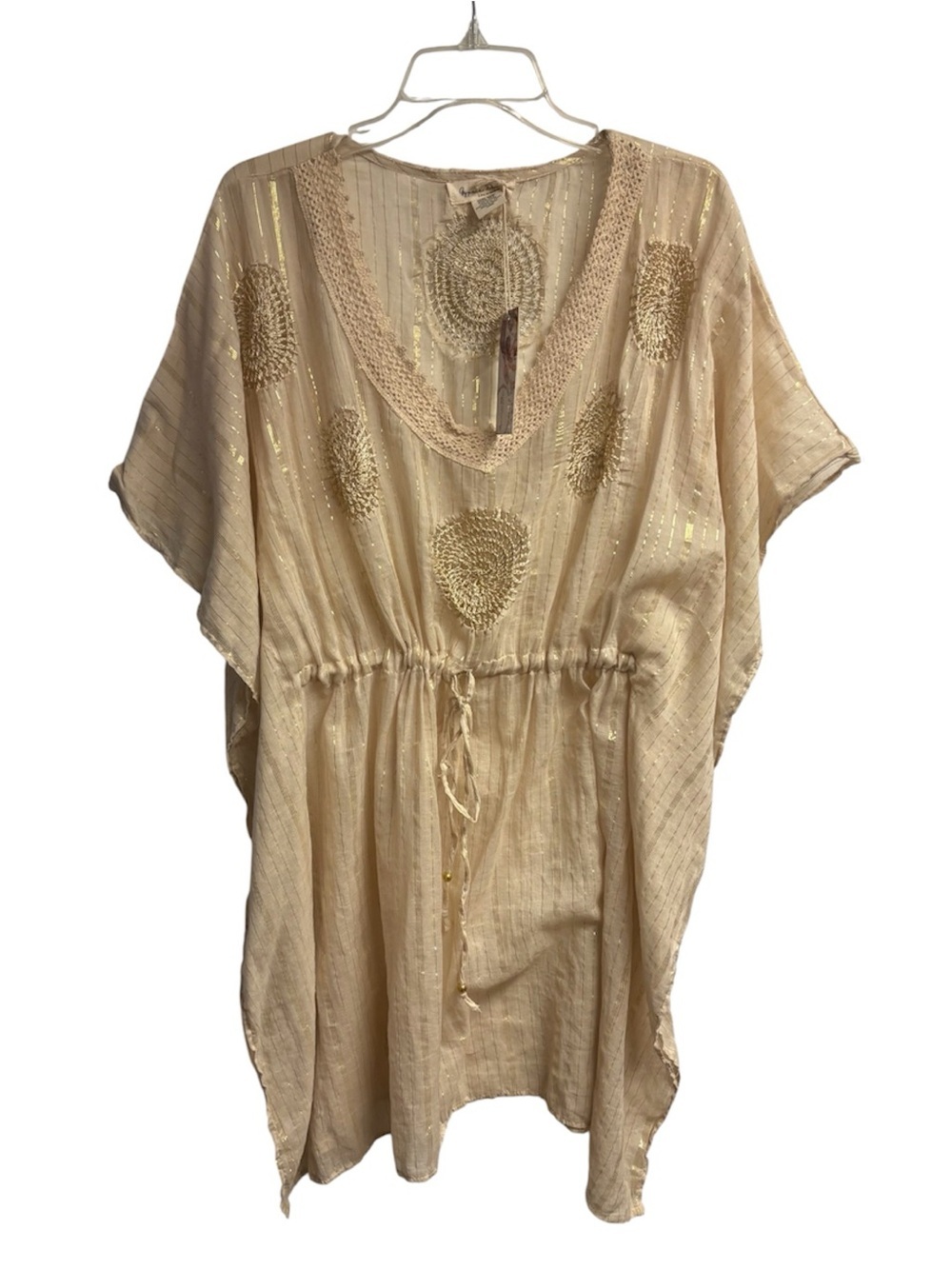 NWT Gypsy Blu Embroidered Beach/Swim Cover-Up W/ Drawstring & Shimmer One Size